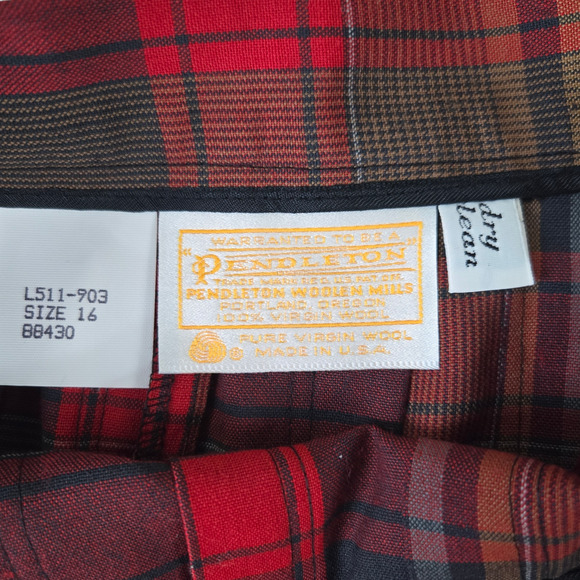 70s Vintage Pendleton Red Gray Tartan Deadstock Worsted Wool Midi Skirt Size 16 - Picture 4 of 8